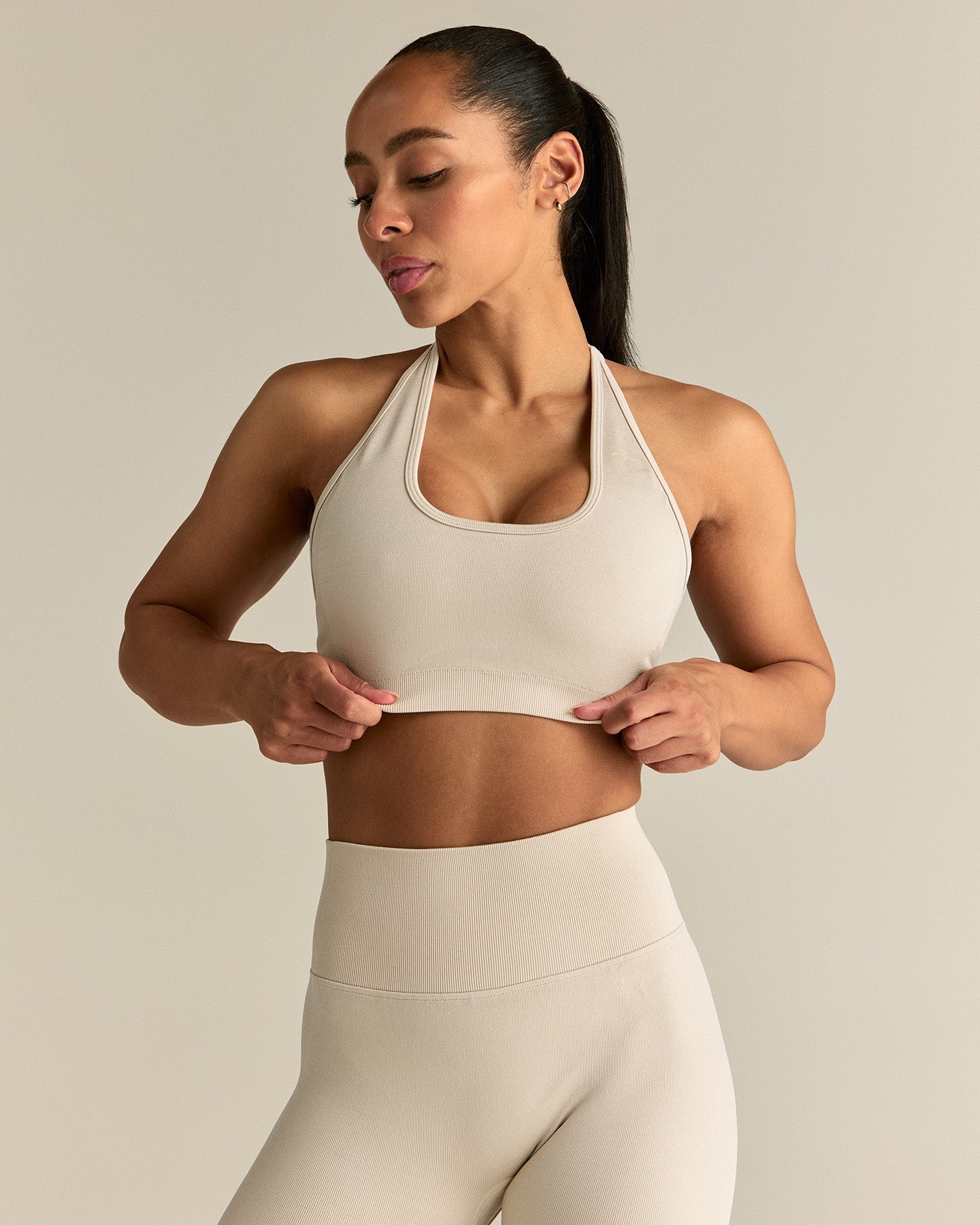 Motion Seamless Halter Bra | Off White