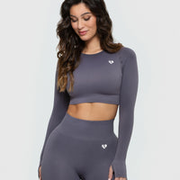 Power Seamless Long Sleeve Crop Top | Charcoal