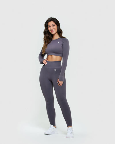 Power Seamless Long Sleeve Crop Top | Charcoal