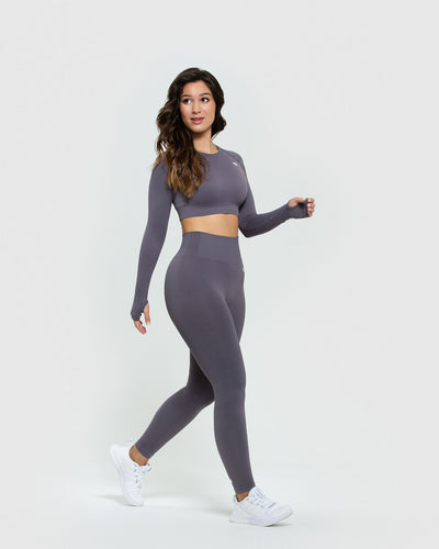 Power Seamless Long Sleeve Crop Top | Charcoal