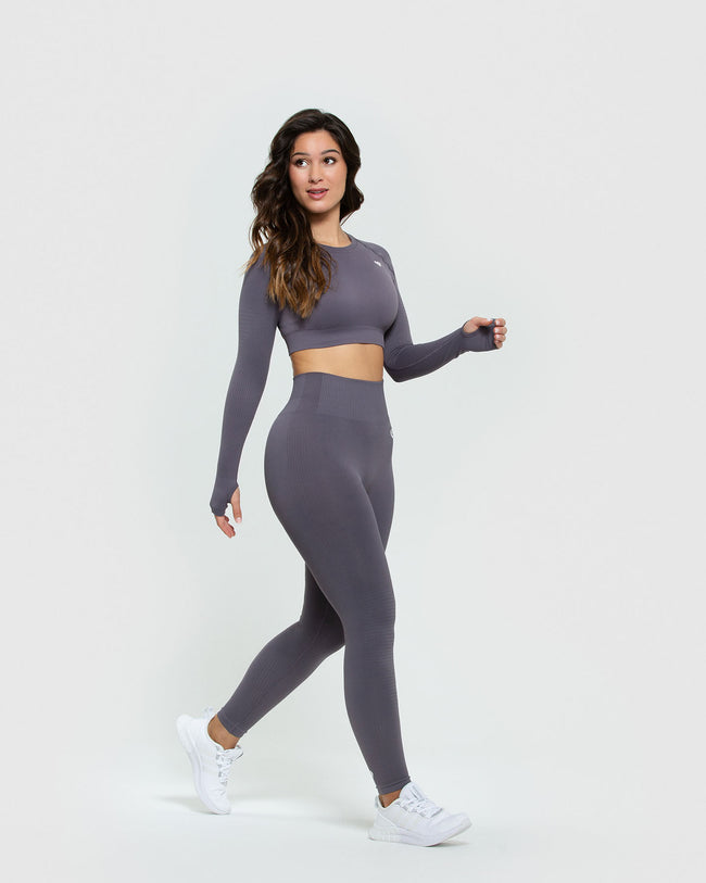 Power Seamless Long Sleeve Crop Top | Charcoal