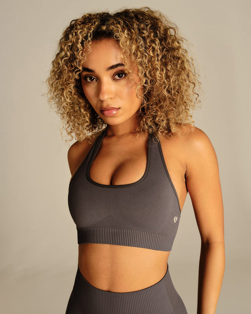 Power Halter Neck Bra | Slate Grey