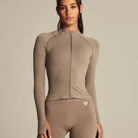 Power Seamless Long Sleeve Full Zip Jacket | Taupe Grey