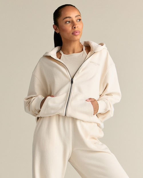Comfort Lightweight Oversized Zip Up Hoodie | Off White