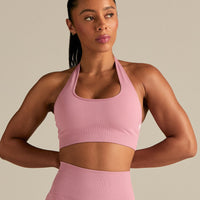 Power Seamless Halter Neck Bra | Blush Pink