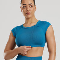 Motion Seamless Open Back Short Sleeve Crop Top | Peacock Blue