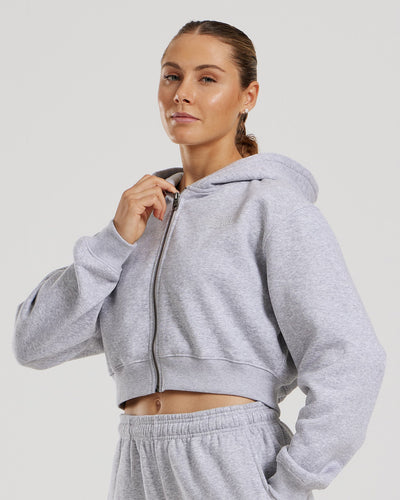 Comfort Cropped Full Zip Hoodie | Silver Grey Marl