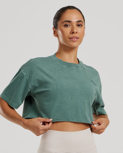 Comfort Oversized Cropped Short Sleeve T-Shirt Washed | Sage