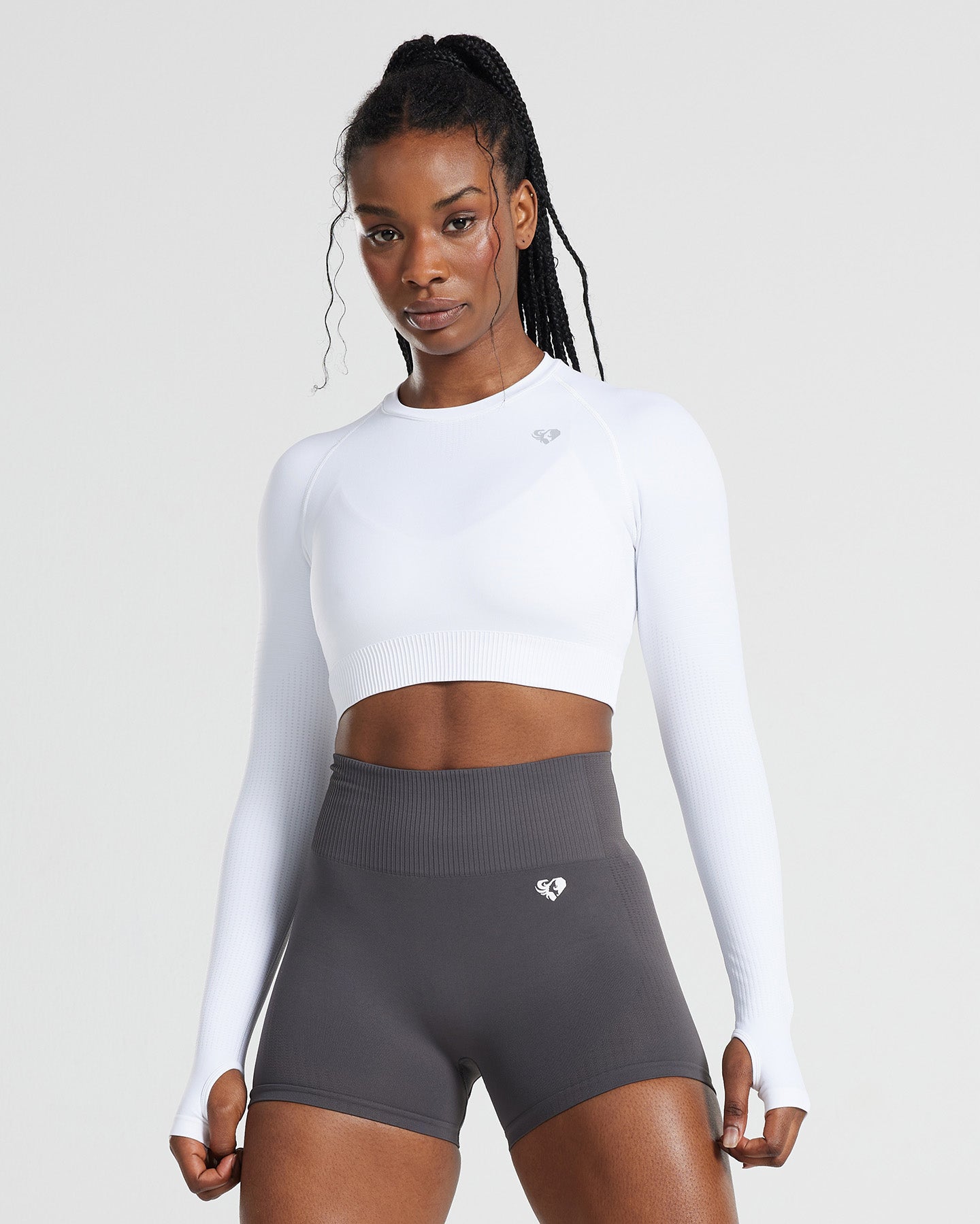 Power Long Sleeve Crop Top | White