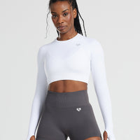 Power Long Sleeve Crop Top | White
