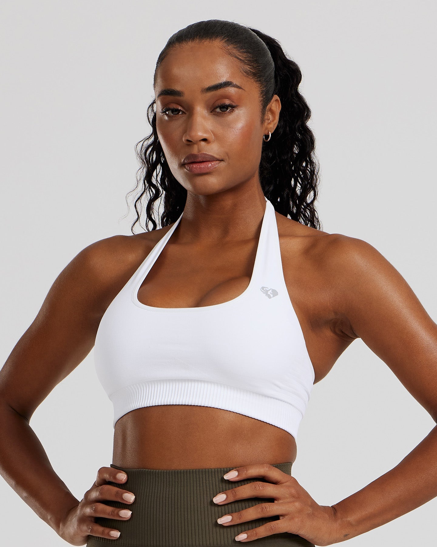 Power Seamless Halter Neck Bra | White