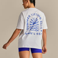 Comfort Summer Lifting Club Oversized T-Shirt | White/Luminous Blue