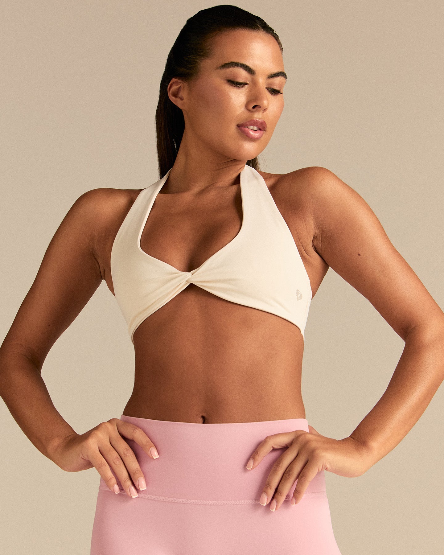 Essential Twist Front Halter Bra | Coconut White