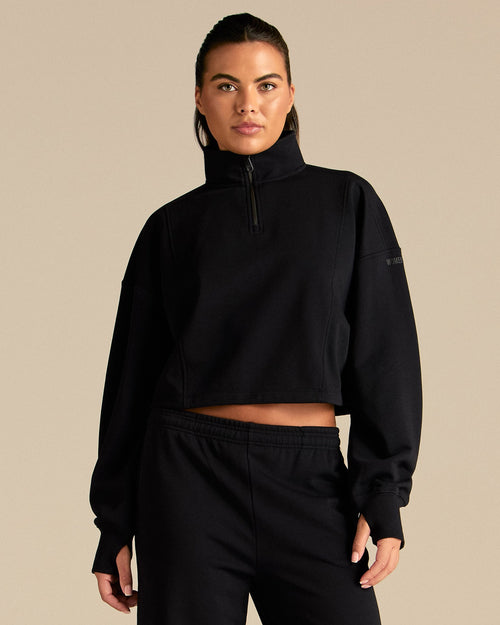 Comfort Lightweight Half Zip Draw Hem Sweat | Black