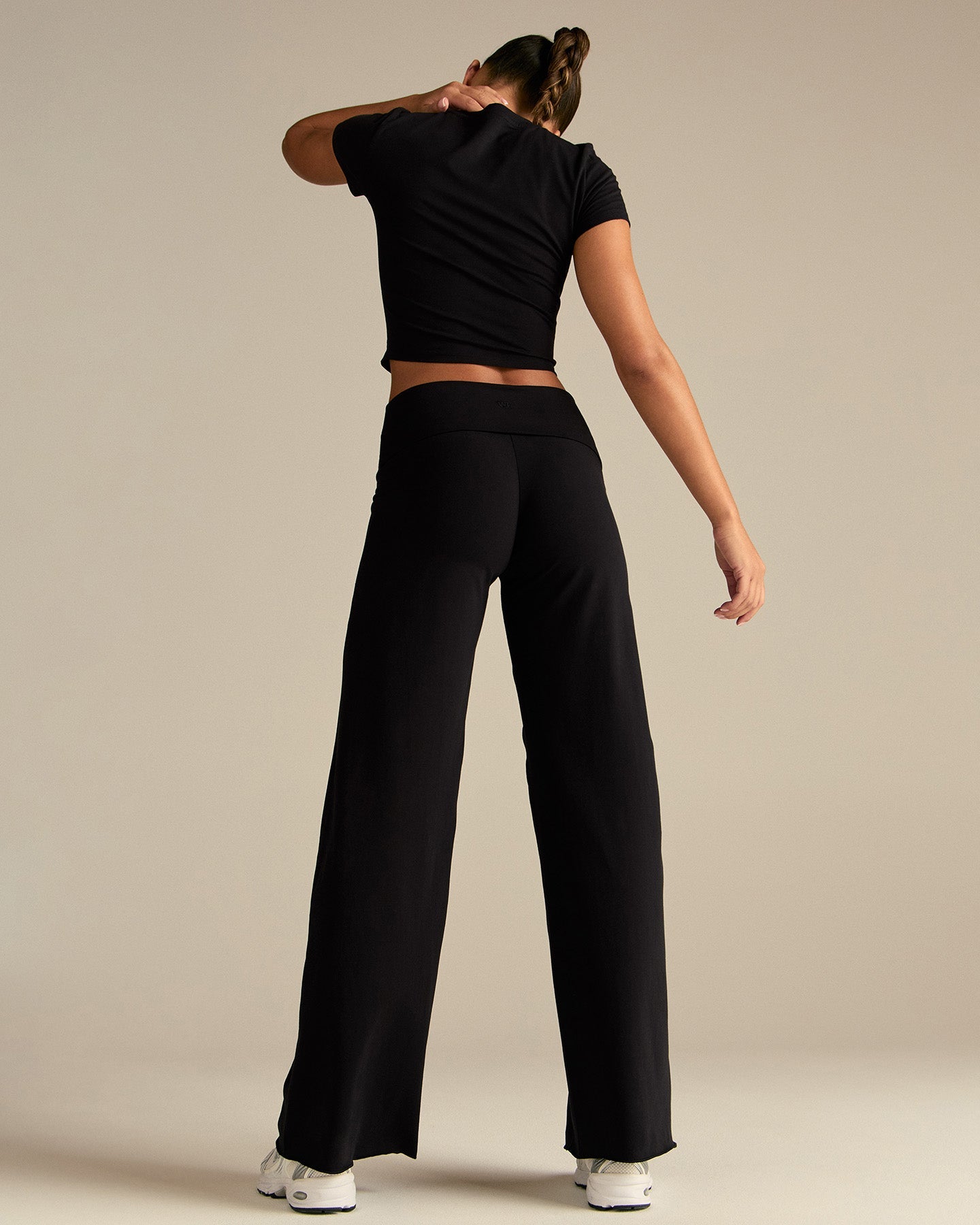 Cotton Contour Fold Over Straight Leg Pants | Black