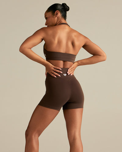 Essential Twist Front Halter Bra | Cocoa