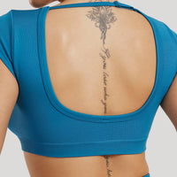 Motion Seamless Open Back Short Sleeve Crop Top | Peacock Blue