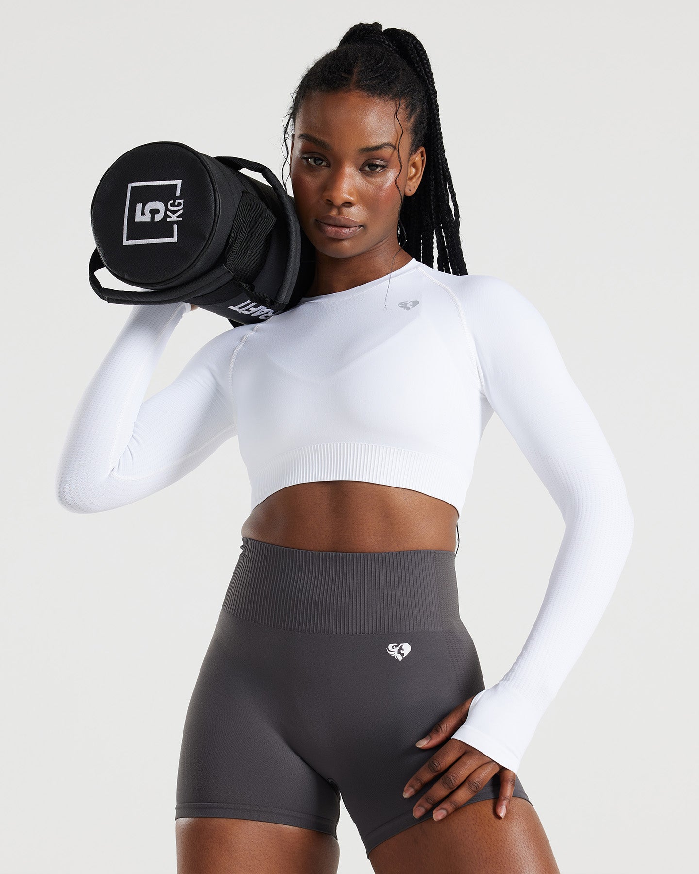 Power Long Sleeve Crop Top | White
