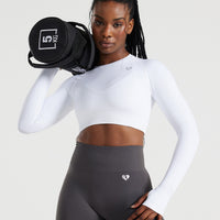 Power Long Sleeve Crop Top | White