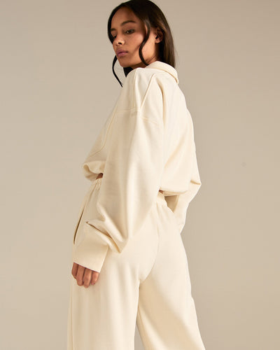 Comfort Lightweight Half Zip Draw Hem Sweat | Coconut White