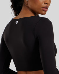 Essential Long Sleeve Built-In Bra Top | Black