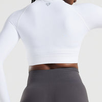Power Long Sleeve Crop Top | White