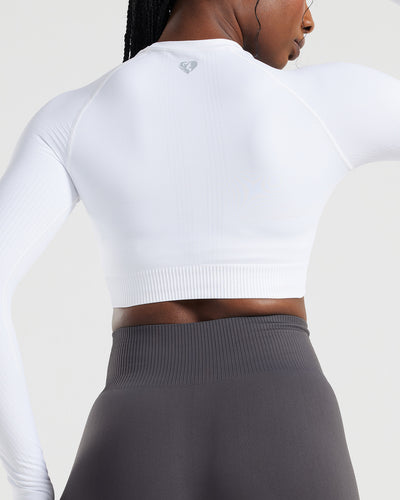 Power Long Sleeve Crop Top | White