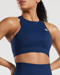 Power Seamless High Neck Bra | Sapphire Blue