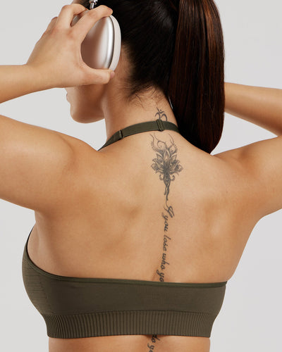 Power Seamless Halter Neck Bra | Dark Olive