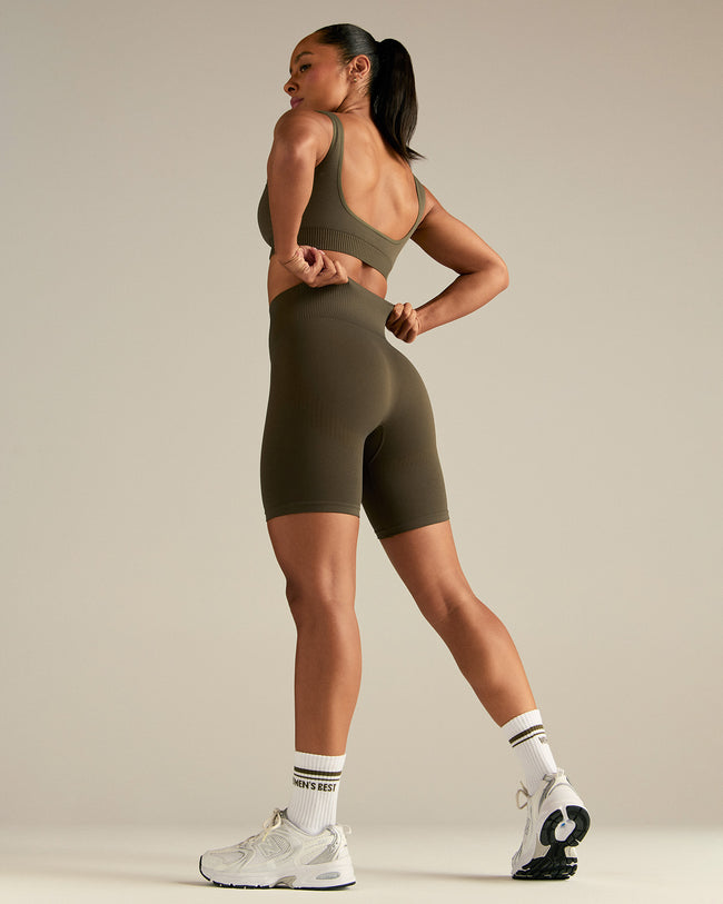 Power Seamless Cycling Shorts | Dark Olive