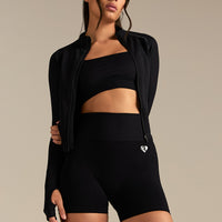 Power Seamless Long Sleeve Full Zip Jacket | Black