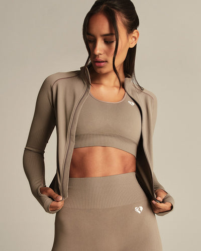 Power Seamless Long Sleeve Full Zip Jacket | Taupe Grey