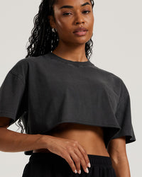 Comfort Vintage Look Oversized Cropped Short Sleeve T-Shirt | Black