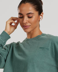 Comfort Oversized Cropped Long Sleeve T-Shirt Washed | Sage