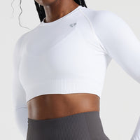 Power Long Sleeve Crop Top | White