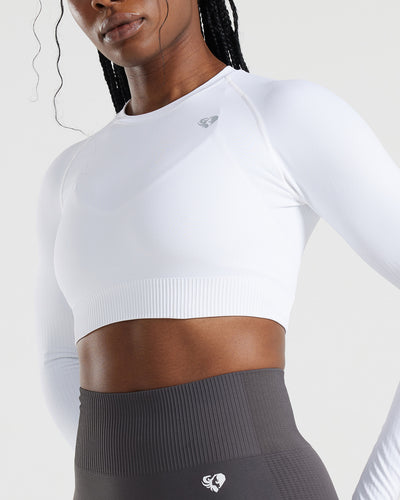 Power Long Sleeve Crop Top | White
