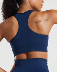 Power Seamless High Neck Bra | Sapphire Blue