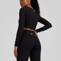 Essential Long Sleeve Built-In Bra Top | Black