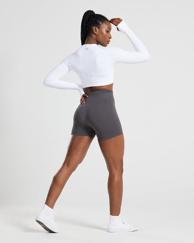 Power Long Sleeve Crop Top | White