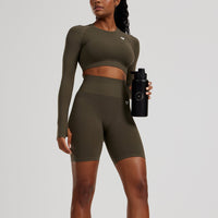 Power Seamless Long Sleeve Crop Top | Dark Olive