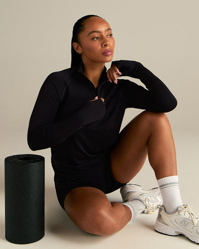 Lightweight Seamless 1/4 Zip Long Sleeve Top | Black