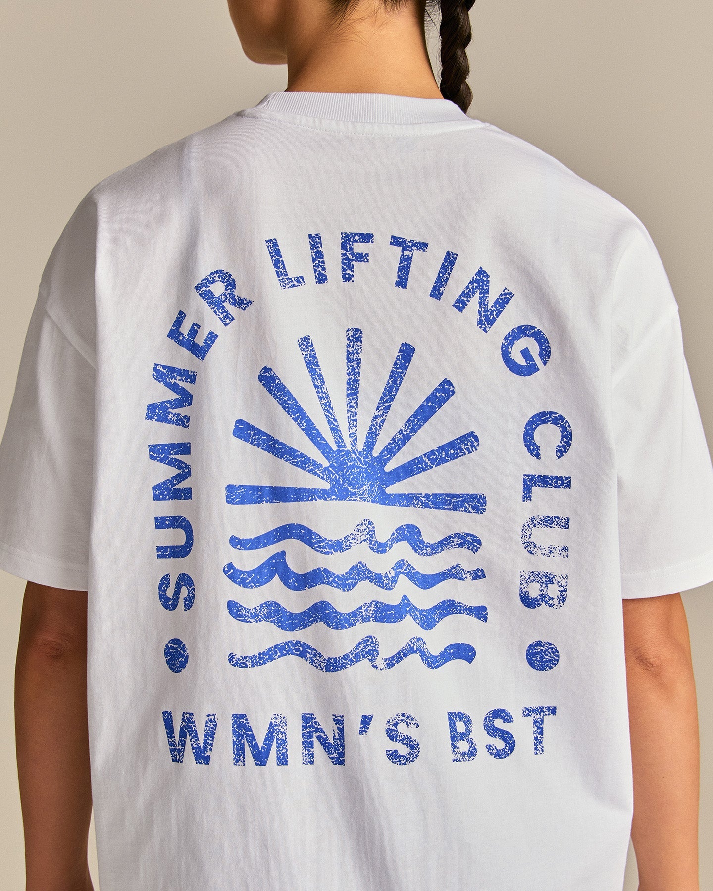 Comfort Summer Lifting Club Oversized T-Shirt | White/Luminous Blue