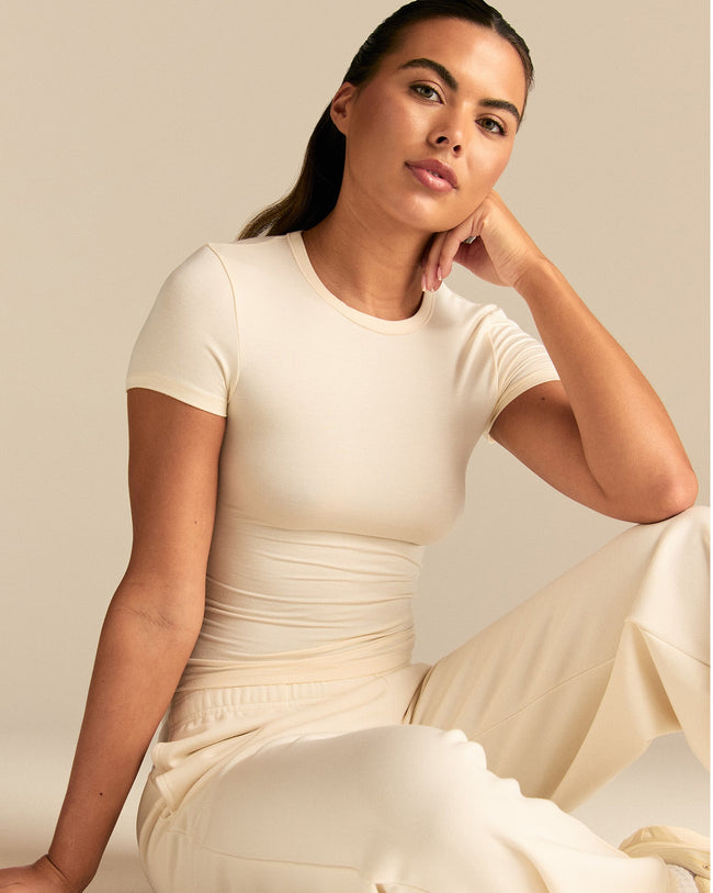 Smooth Contour Midi Short Sleeve T-Shirt | Coconut White