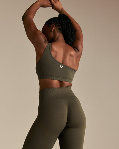 Power Seamless One Shoulder Bra | Dark Olive