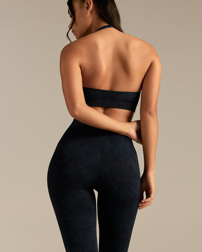 Power Seamless Halter Neck Bra | Washed Black