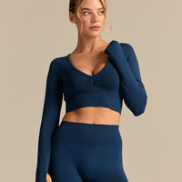 Define 2.0 Long Sleeve Scrunch Crop Top | True Navy (1/6)