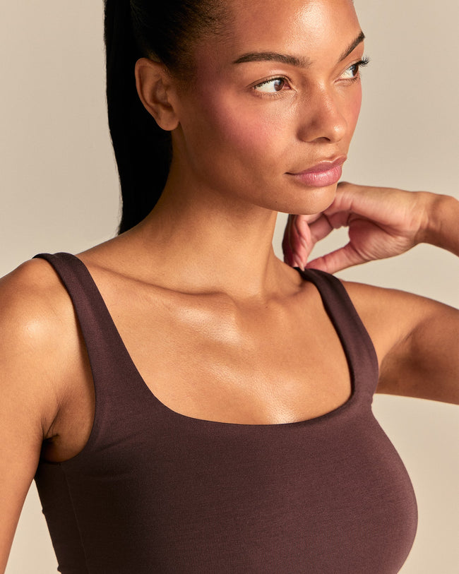 Smooth Contour Midi Square Neck Tank | Cocoa Powder (2/6)