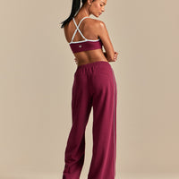 Comfort Mid Waist Contrast Straight Leg Joggers | Deep Berry (3/6)