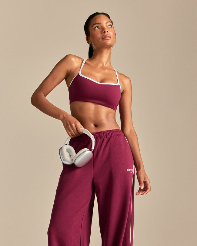 Comfort Mid Waist Contrast Straight Leg Joggers | Deep Berry (6/6)