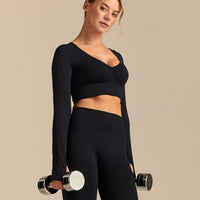 Define 2.0 Long Sleeve Scrunch Crop Top | Black (6/6)